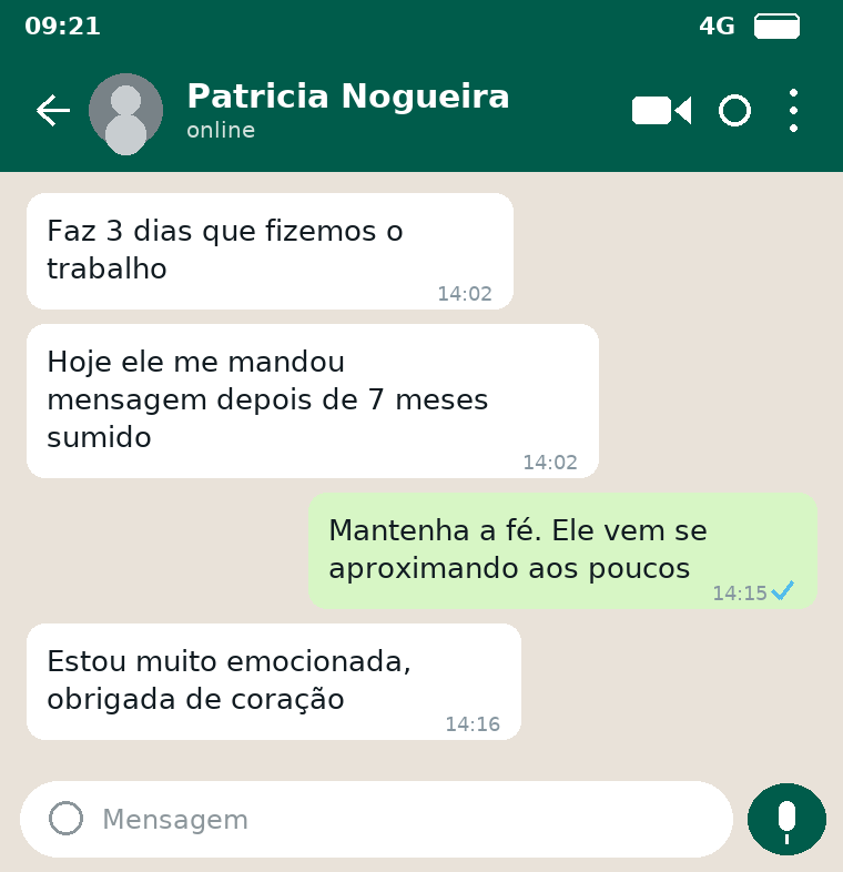 Print de conversa de cliente com contato após meses