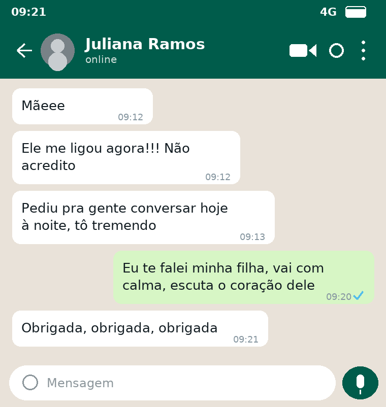 Print de conversa de cliente relatando o retorno da pessoa amada